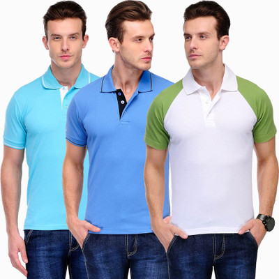 

Scott International Solid Men's Polo Neck Light Blue, Blue, White, Green T-Shirt(Pack of 3), Blue;green;light blue;white