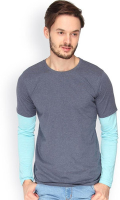 

Campus Sutra Solid Men Round Neck Blue T-Shirt, Blue melange