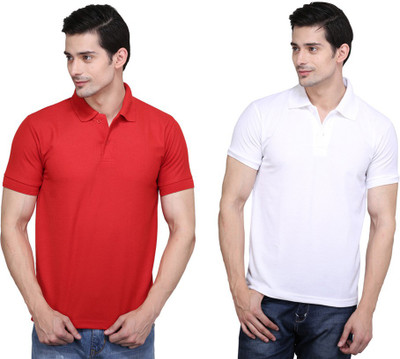 

Ilbies Solid Men' Polo Neck Multicolor T-Shirt(Pack of 2, Red - white