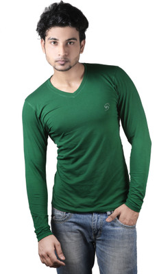 Spur Solid Men's V-neck Green T-Shirt
