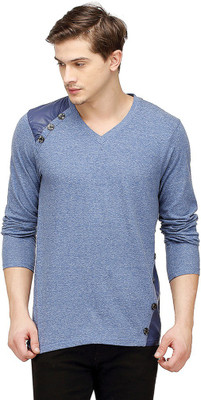 

Campus Sutra Solid Men V-neck Blue T-Shirt, Denim
