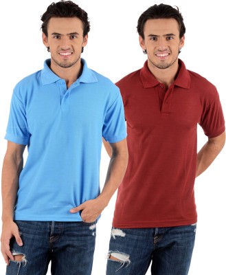 

Blaze Solid Men's Polo Neck Multicolor T-Shirt(Pack of 2, Maroon;sky blue