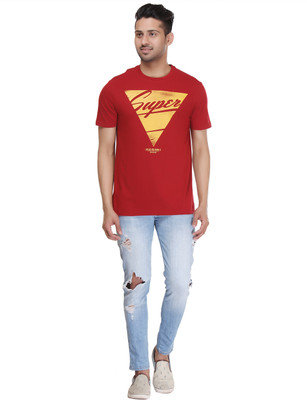 

ISHWA Graphic Print Men's Round Neck Red T-Shirt
