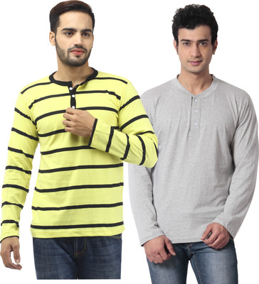 

Leana Striped Men's Henley Multicolor T-Shirt(Pack of 2