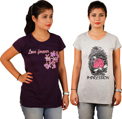 

Tryd Printed Women's Round Neck Multicolor T-Shirt(Pack of 2