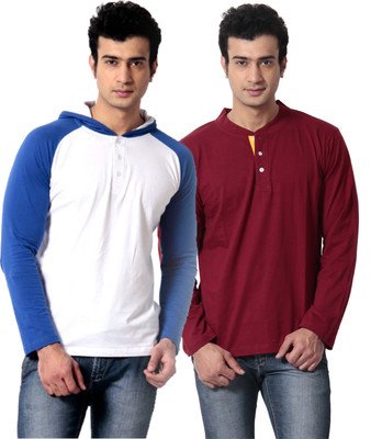 

Leana Solid Men's Fashion Neck White, Maroon T-Shirt(Pack of 2, Mehroom;white