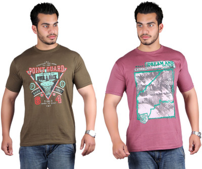 

Shineway Printed Men's Round Neck Multicolor T-Shirt(Pack of 2, Coffee;magenta