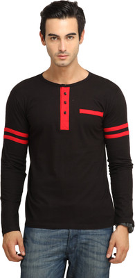 

Fio Solid Men' Round Neck Black, Red T-Shirt