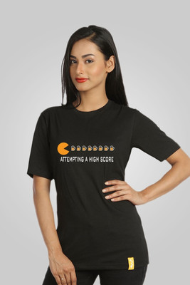 

Campus Sutra Printed Women's Round Neck Black T-Shirt