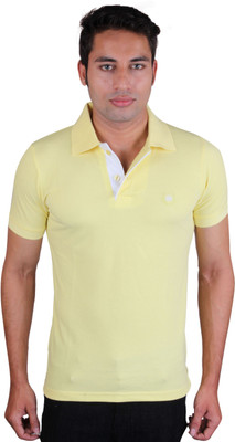 White Kalia Solid Men's Polo Neck Yellow T-Shirt