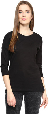 

Hypernation Solid Women' Round Neck Black T-Shirt