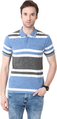 

Mudo Striped Men's Mandarin Collar Blue T-Shirt