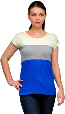 

Stilestreet Solid Women's Round Neck Yellow, Grey, Blue T-Shirt, Multicolor