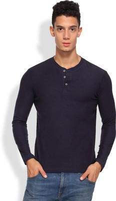 

Arise Self Design Men's Henley Dark Blue T-Shirt, Navy