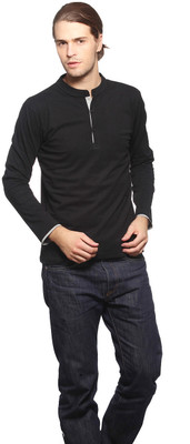 

Gritstones Solid Men's Henley Black T-Shirt