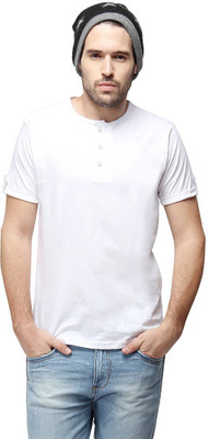 

Campus Sutra Solid Men Henley White T-Shirt
