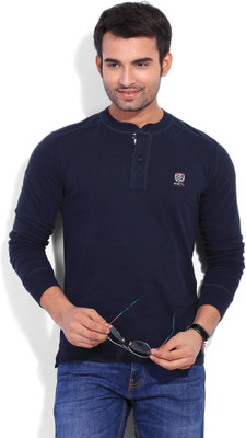 

Mufti Solid Men's Henley Blue T-Shirt