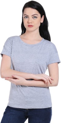 Style Quotient By Noi Solid Women Round Neck Grey T-Shirt