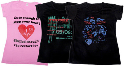 

IndiWeaves Girls Printed T Shirt(Multicolor, Pink & black & black