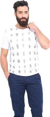 

Mr Button Printed Men' Round Neck White T-Shirt, Cotton
