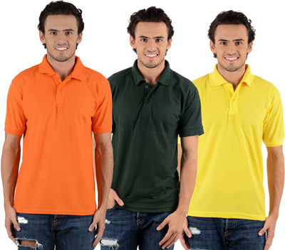 

Blaze Solid Men's Polo Neck Multicolor T-Shirt(Pack of 3, Dark green;orange;yellow