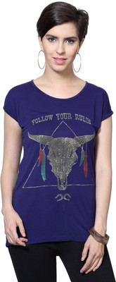 

SF Jeans by Pantaloons Graphic Print Women's Round Neck Dark Blue T-Shirt, Ink