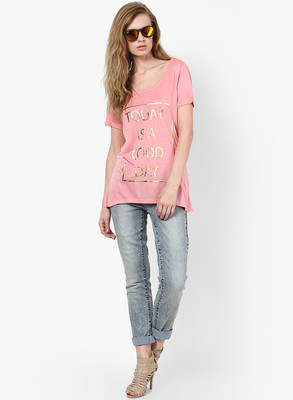 

Vero Moda Graphic Print Women' Round Neck Pink T-Shirt, Geranium pink