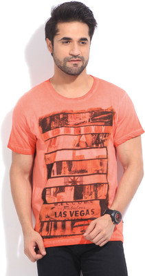 

Indicode Graphic Print Men's Round Neck Orange T-Shirt, 126