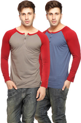 

Gritstones Solid Men's Henley Grey, Blue T-Shirt(Pack of 2, S grey/new blue 2