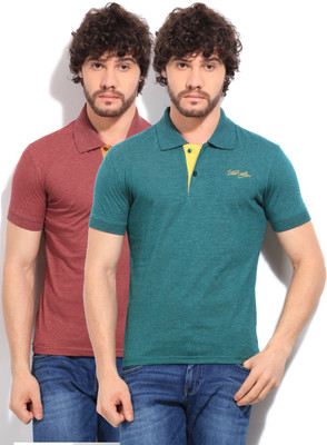 

Fort Collins Solid Men's Polo Neck Green, Maroon T-Shirt(Pack of 2, B.green/mehroon