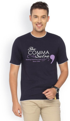 

Campus Sutra Printed Men Round Neck Blue T-Shirt