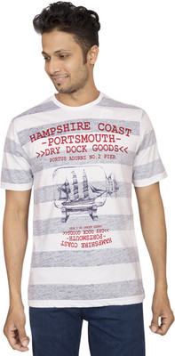

Red Line Striped Men' Round Neck White T-Shirt