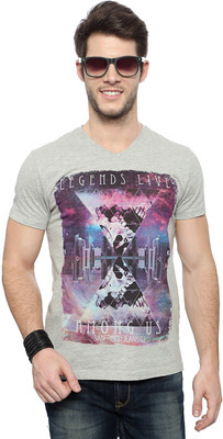 

SF Jeans by Pantaloons Graphic Print Men' V-neck Grey T-Shirt, Grey melange