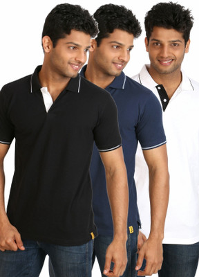 

Campus Sutra Solid Men Polo Neck Black, Blue, White T-Shirt(Pack of 3)