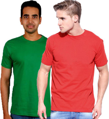 

Purple Square Solid Men's Round Neck Red, Green T-Shirt(Pack of 2), Green;red