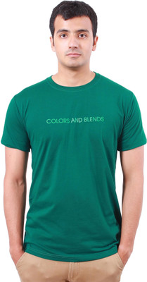 

Colors & Blends Printed Men's Round Neck Green T-Shirt, B.green