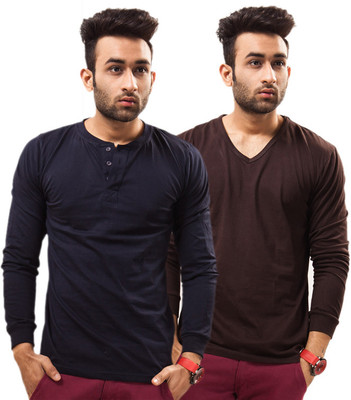 

Unisopent Designs Solid Men's Henley Dark Blue, Brown T-Shirt(Pack of 2, Navy