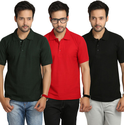 

Weardo Solid Men's Polo Neck Red, Green, Black T-Shirt(Pack of 3), Black;green;red