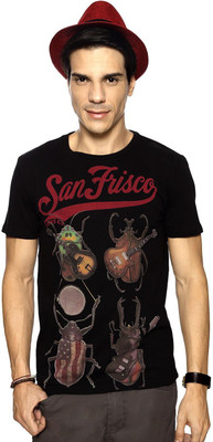 

SF Jeans by Pantaloons Graphic Print Men's Round Neck Black T-Shirt