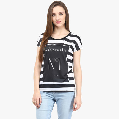 

Honey By Pantaloons Striped Women's Round Neck Black T-Shirt