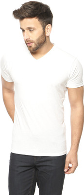 

Gritstones Solid Men's V-neck White T-Shirt