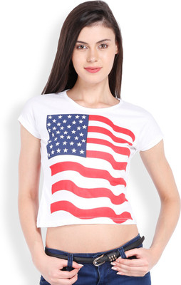 

Ten on Ten Printed Women's Round Neck Multicolor T-Shirt, White