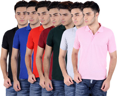 

Sanvi Traders Solid Men Polo Neck Multicolor T-Shirt(Pack of 7