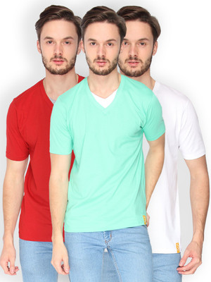 

Campus Sutra Solid Men V-neck Grey, White, Light Green T-Shirt(Pack of 3, Grey;sea green;white