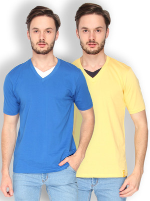 

Campus Sutra Solid Men V-neck Blue, Yellow T-Shirt(Pack of 2