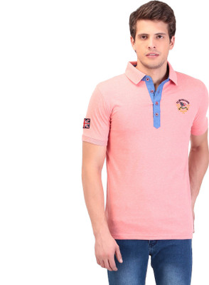 

TAG-7 Solid Men Polo Neck Pink T-Shirt