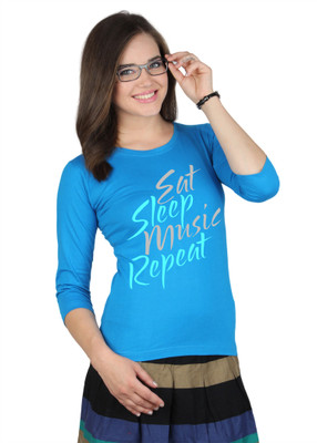 

SayItLoud Graphic Print Women' Round Neck Blue T-Shirt