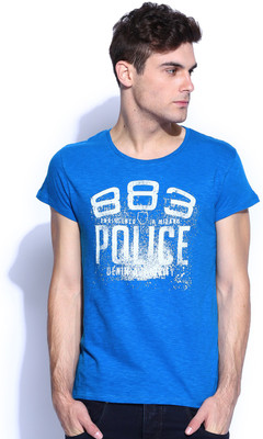 

883 Police Graphic Print Men's Round Neck Blue T-Shirt