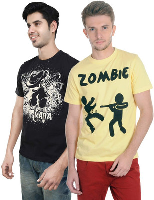 

Algotton Graphic Print Men's Round Neck Black, Yellow T-Shirt(Pack of 2)