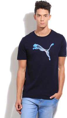 

Puma Printed Men's Round Neck Blue T-Shirt, New navy�